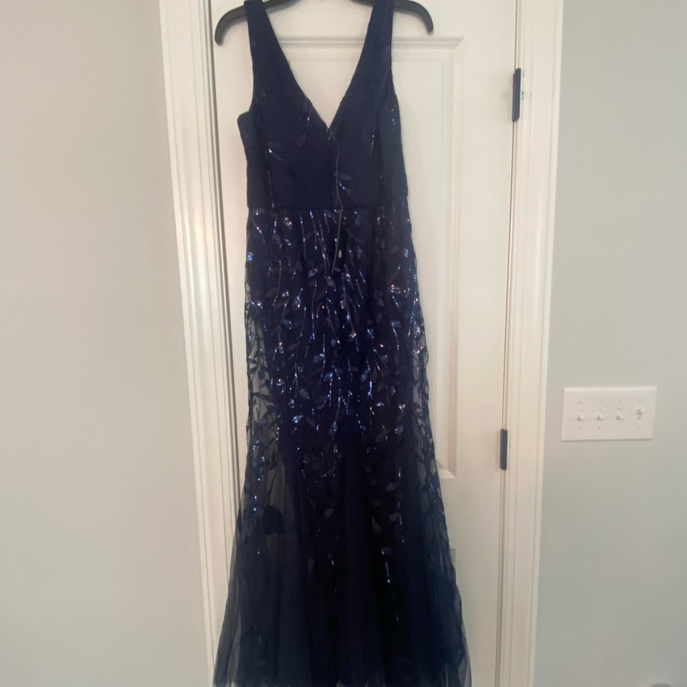 Navy Sequin Maxi Dress - Sleeveless V-Neck